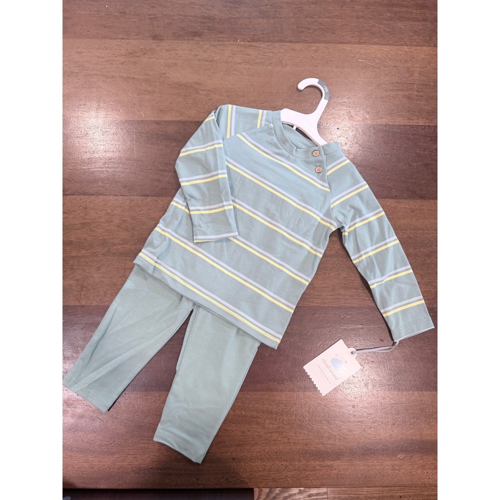 Cloud Island Baby 18M 2pc Set Sage Green Striped Long Sleeve Shirt Pants
